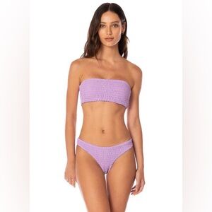 L.A. Hearts Lavender Purple Bandeau Crinkle Ribbed Bikini Set